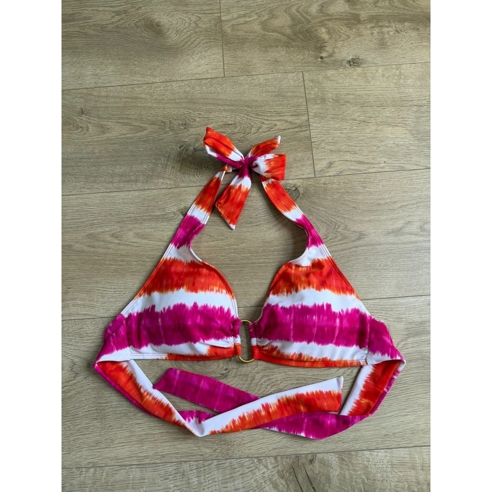EUC Lauren Ralph Lauren tie dye bikini top o ring pink orange white halter sz 6